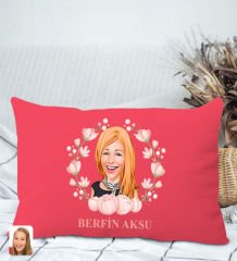 BK Gift Kişiye Özel Anneler Günü Karikatürlü Premium Kumaş Kırmızı Dikdörtgen Kırlent Yastık, Anneler Günü Hediyesi, Ev Dekorasyonu-3