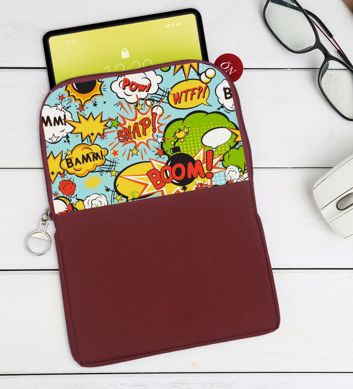 BK Gift Pop Art Tasarımlı Taşınabilir Koruyucu Tablet Kılıfı & Organizer Çanta - Bordo-3