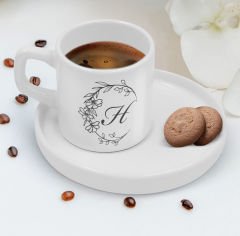 BK Gift Kişiye Özel Sunum Tabaklı Harfli Kahve Fincanı-2, Sevgiliye Hediye, Aileye Hediye, Arkadaşa Hediye