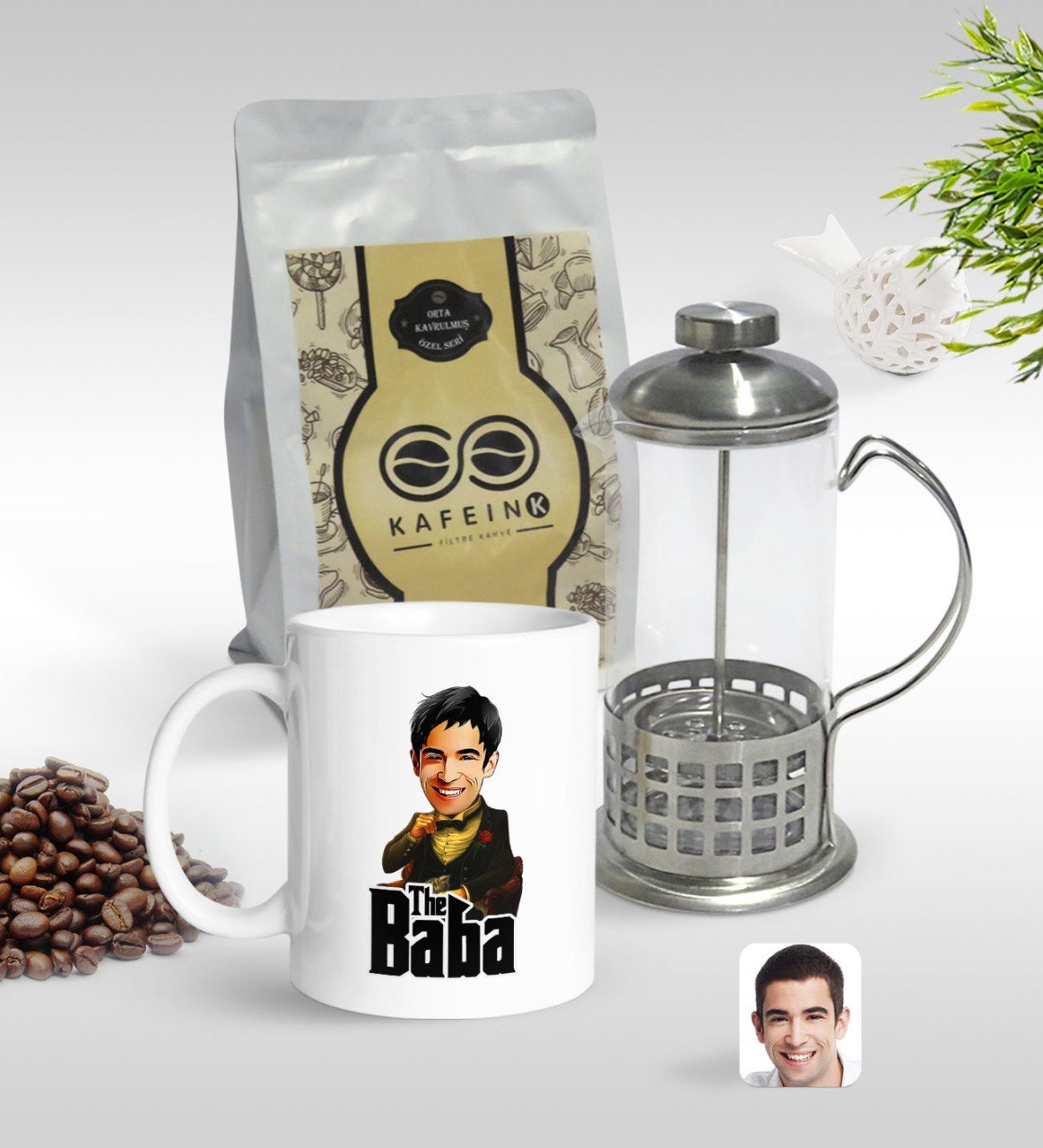 Kişiye Özel Godfather Baba Karikatürlü Kupa & French Press & 250gr Filtre Kahve Hediye Seti-3