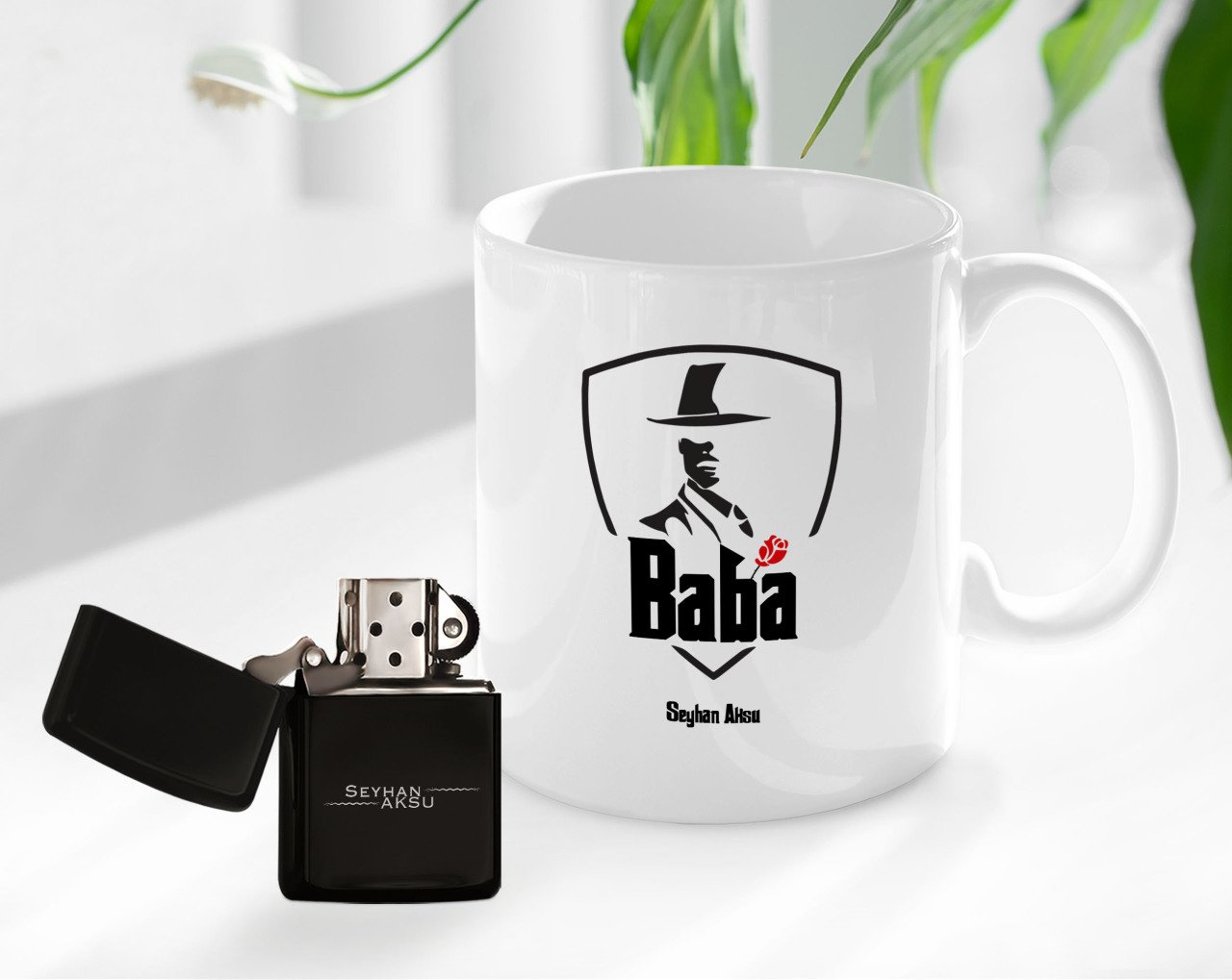 Kişiye Özel Babalar Günü Hediyesi Baba Godfather Tasarımlı Kupa Bardak ve Benzinli Çakmak Seti-15