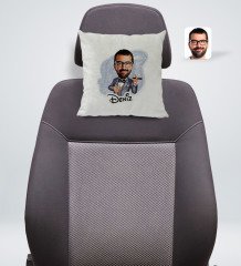 Kişiye Özel İsimli Erkek Piyanist Karikatürlü Kare Araç Koltuk Yastığı-1
