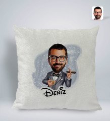 Kişiye Özel İsimli Erkek Piyanist Karikatürlü Kare Araç Koltuk Yastığı-1