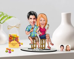 Kişiye Özel Sevgililer Karikatürlü 3D Ahşap Biblo ve Çikolatalı Renkli Bonbon Draje Hediye Seti-51