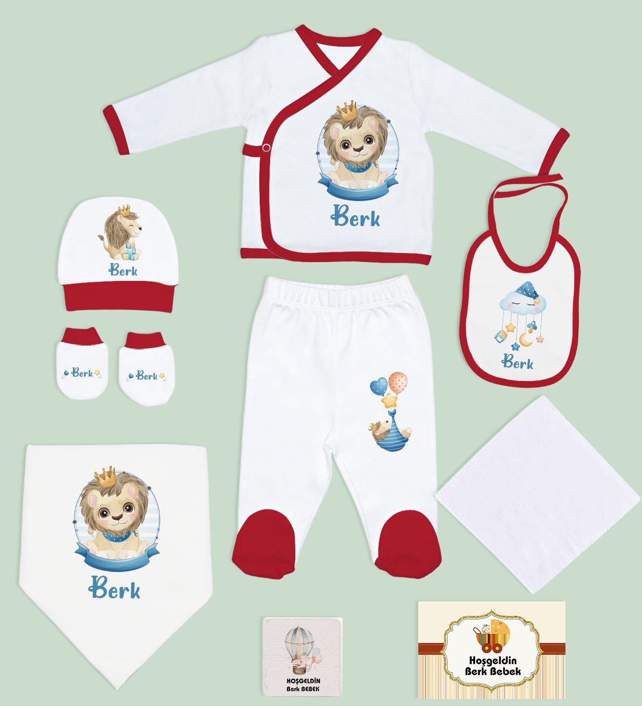 BK Kids Kişiye Özel 9 Parça Kırmızı Hastane Çıkışı ve Battaniye Hediye Seti, Yeni Doğan Bebek Giyim Hediyesi-2