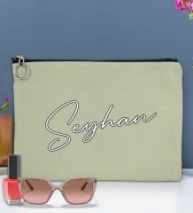 BK Gift Kişiye Özel İsimli-6 Astarlı Mint Yeşili Portföy Çanta 30x21cm, Baskılı El Çantası, Organizer Çanta