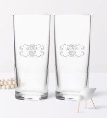 Kişiye Özel İkili Rakı Bardağı ve Musluklu Doğal Ahşap Rakı Standı - Ceviz