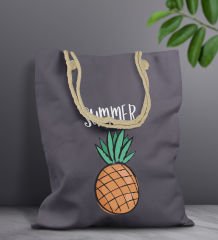 BK Gift Yaz Temalı Antrasit Halat Saplı Kumaş Plaj Çantası -4, Baskılı Omuz Çantası, Alışveriş Çantası, Arkadaşa Hediye, Sevgiliye Hediye