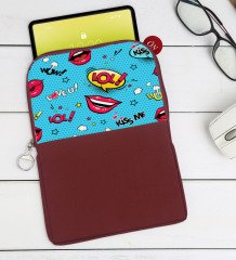 BK Gift Pop Art Tasarımlı Taşınabilir Koruyucu Tablet Kılıfı & Organizer Çanta - Bordo-6