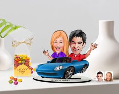 Kişiye Özel Sevgililer Karikatürlü 3D Ahşap Biblo ve Çikolatalı Renkli Bonbon Draje Hediye Seti-52