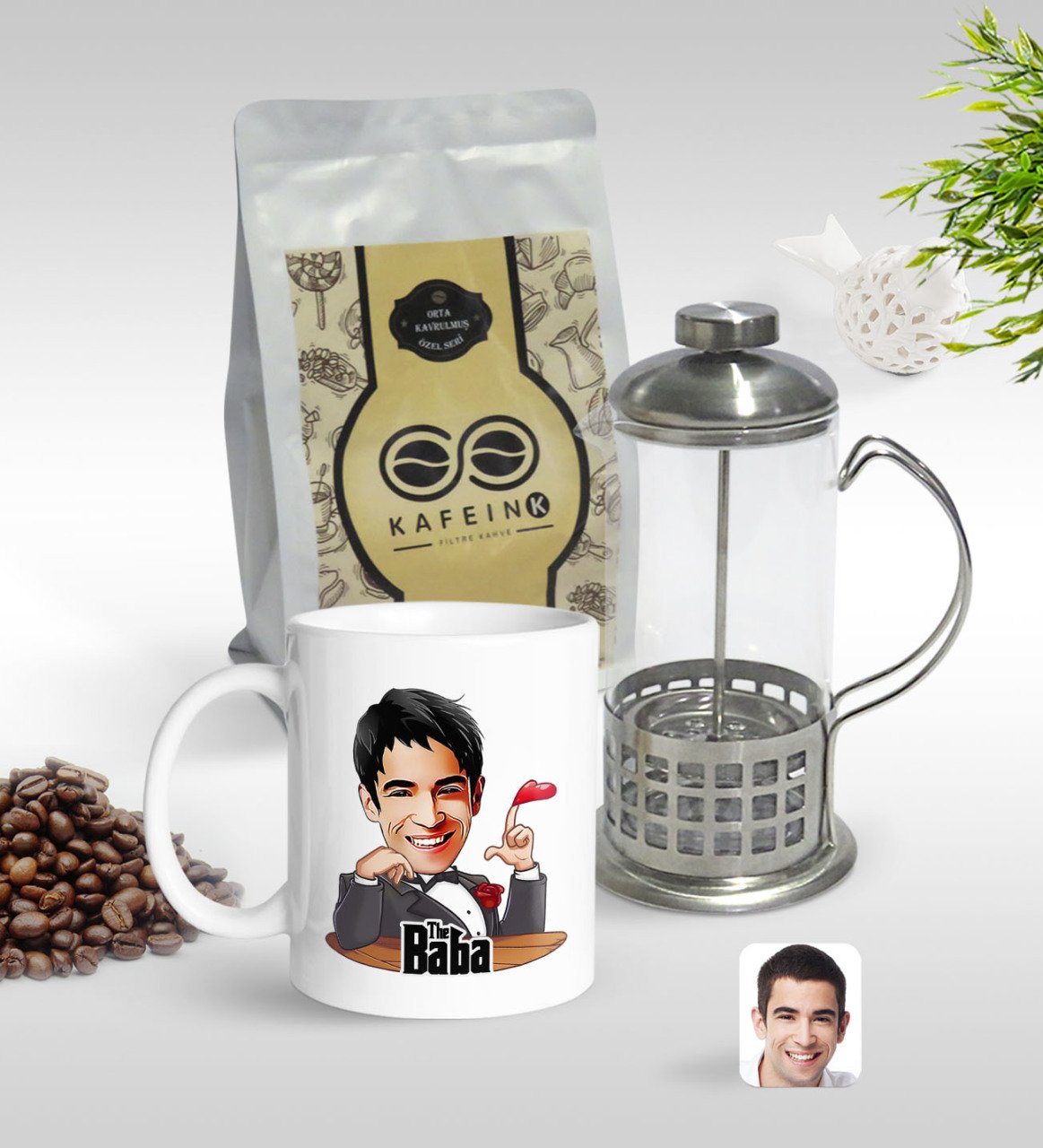 Kişiye Özel Godfather Baba Karikatürlü Kupa & French Press & 250gr Filtre Kahve Hediye Seti-6