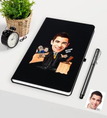 Kişiye Özel Bay Avukat Karikatürlü Siyah Defter Kalem Seti - 3