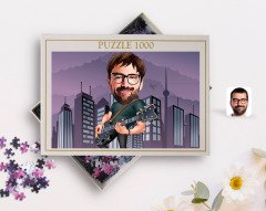 Kişiye Özel Erkek Gitarist Karikatürlü 1000 Parça Profesyonel Puzzle-1