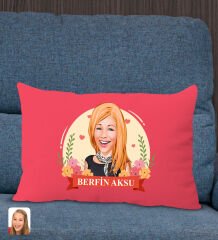 BK Gift Kişiye Özel Anneler Günü Karikatürlü Premium Kumaş Kırmızı Dikdörtgen Kırlent Yastık, Anneler Günü Hediyesi, Ev Dekorasyonu-6