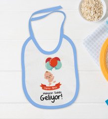 BK Kids Kişiye Özel Mekanın Sahibi Geliyor Tasarımlı Mavi Bebek Body Zıbın ve Mama Önlüğü Hediye Seti
