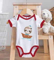 BK Kids Sevimli Denizci Tasarımlı Kırmızı Bebek Body Zıbın-1