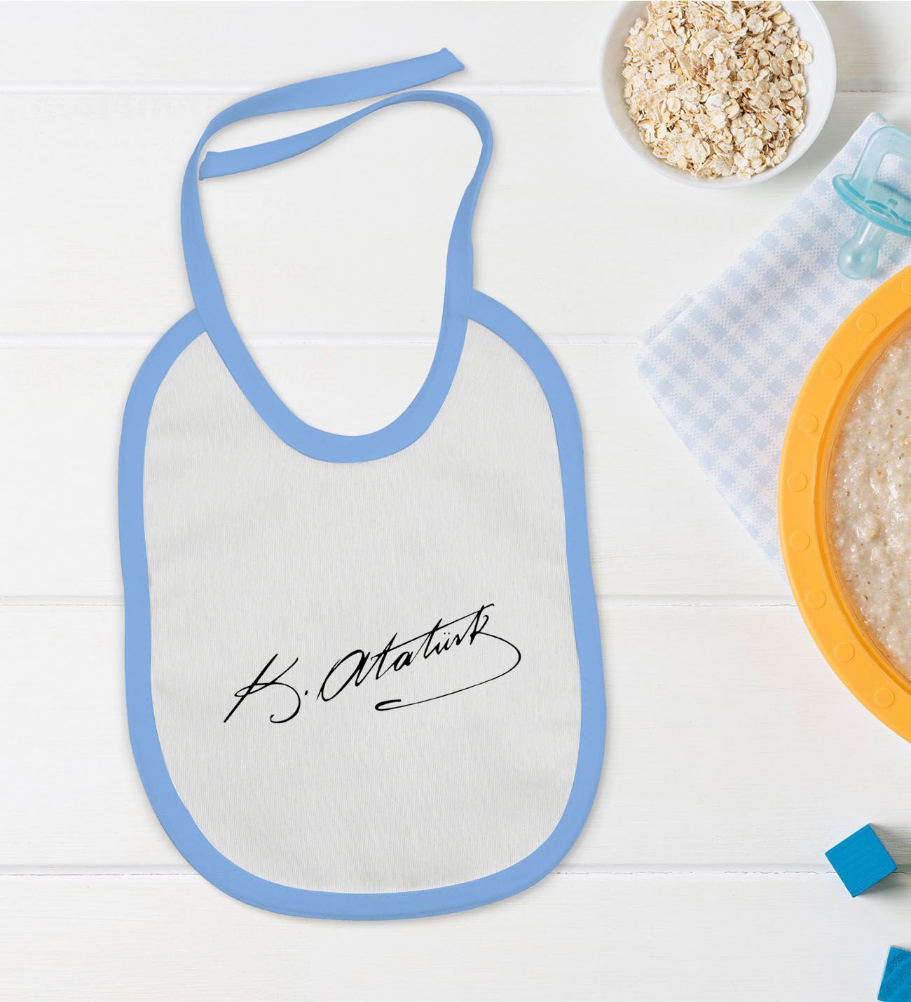BK Kids Atatürk Temalı Mavi Bebek Mama Önlüğü-29