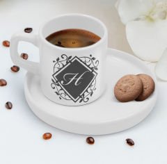 BK Gift Kişiye Özel Sunum Tabaklı Harfli Kahve Fincanı-6, Sevgiliye Hediye, Aileye Hediye, Arkadaşa Hediye