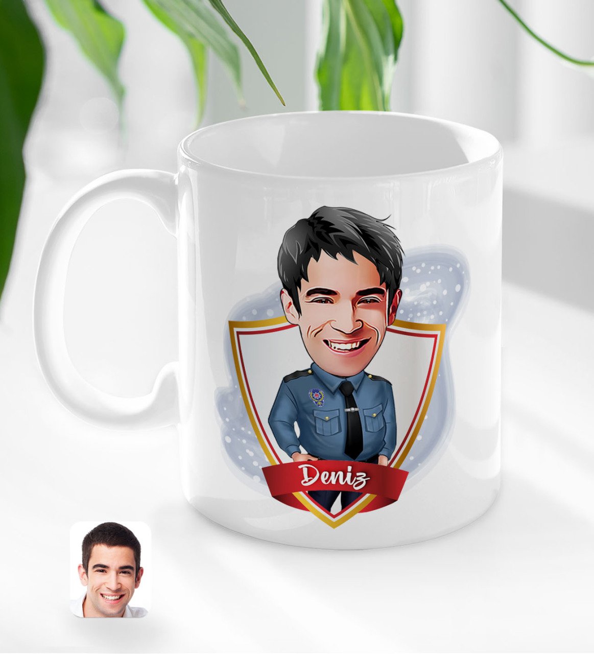 Kişiye Özel İsimli Erkek Polis Karikatürlü Beyaz Kupa Bardak-3
