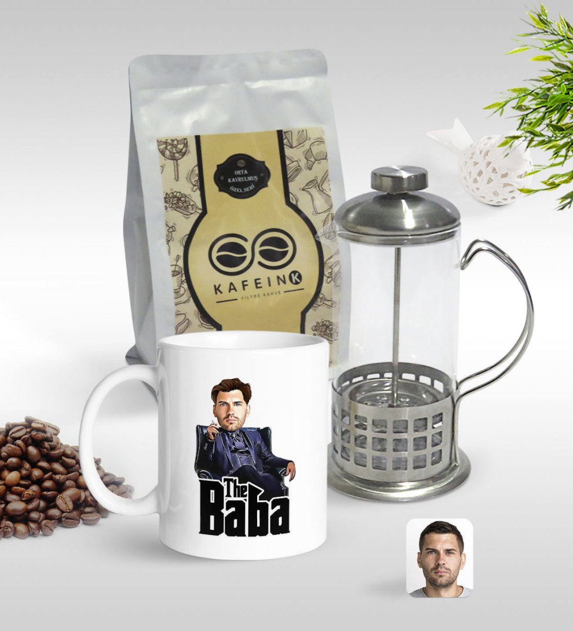 Kişiye Özel Godfather Baba Karikatürlü Kupa & French Press & 250gr Filtre Kahve Hediye Seti-8