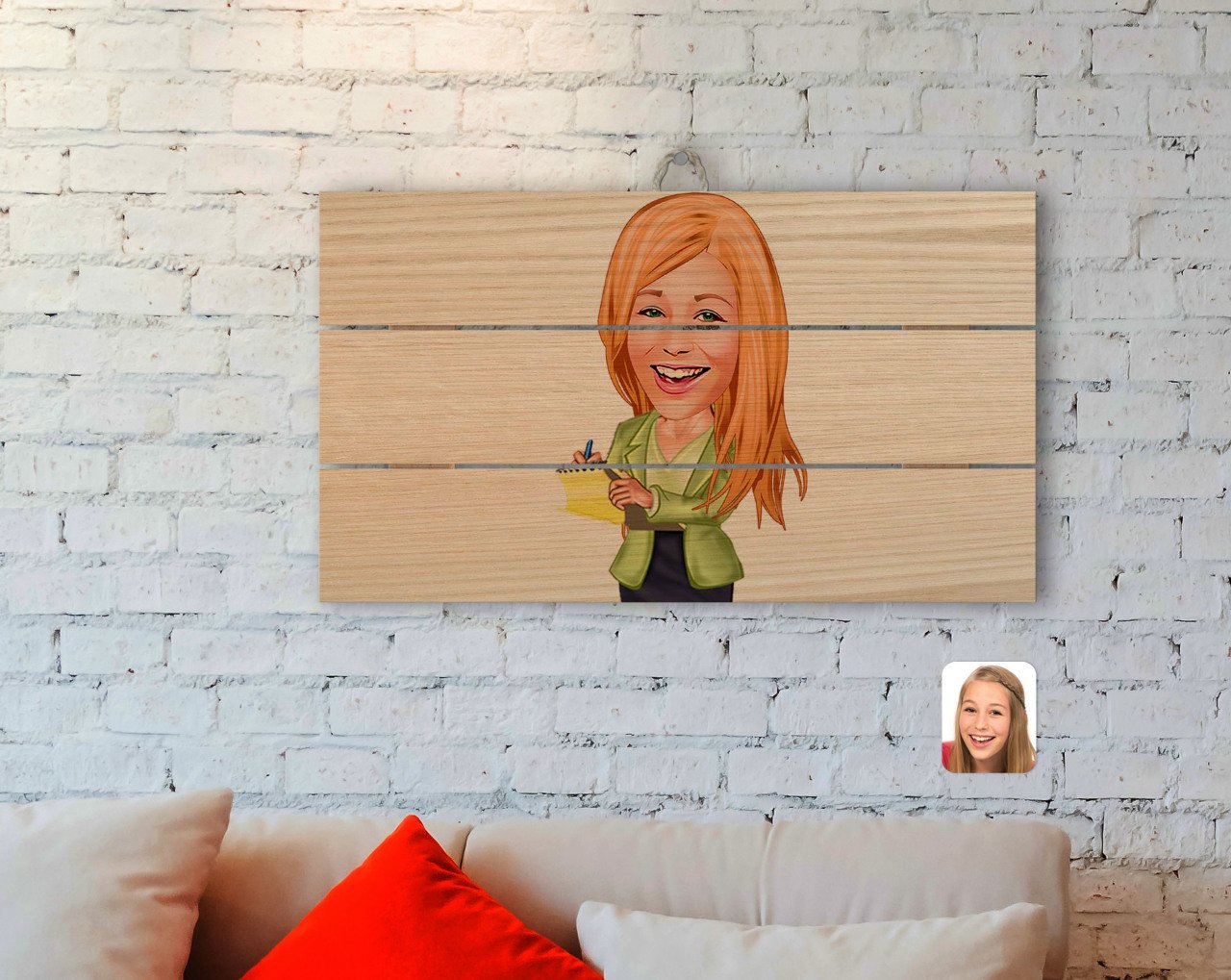 Kişiye Özel Kadın Asistan Karikatürlü Otantik Ahşap Palet Tablo-2