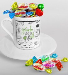 Kişiye Özel Öğretmenler Günümüz Kutlu Olsun Türk Kahvesi Fincanı ve Haribo Şeker Hediye Seti-8