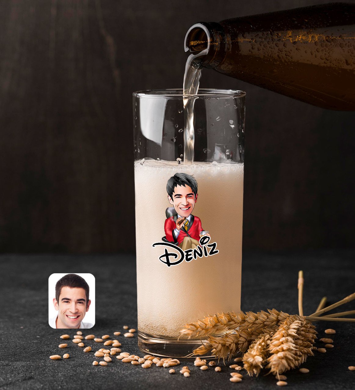 Kişiye Özel Erkek Patron Karikatürlü Renkli Baskılı Hiball Bira Bardağı-2
