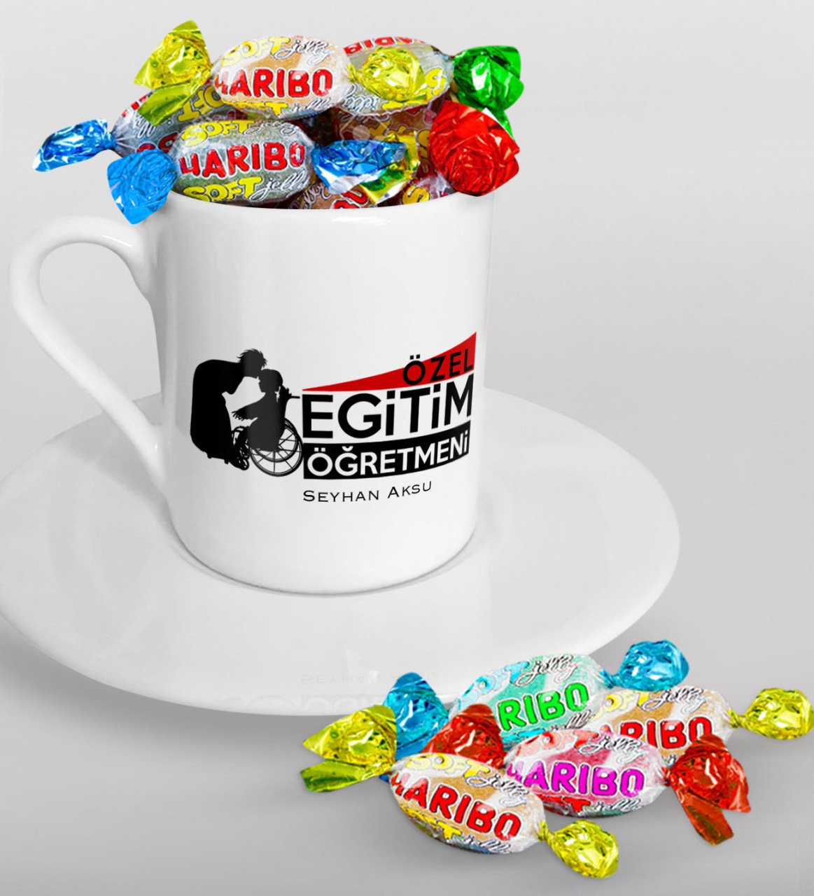 Kişiye Özel Özel Eğitim Öğretmeni Türk Kahvesi Fincanı ve Haribo Şeker Hediye Seti-1