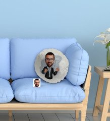 Kişiye Özel Amca Karikatürlü Yuvarlak Dekoratif Kırlent Yastık