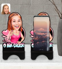 Kişiye Özel Kadınlar Günü Karikatürlü Ahşap Biblo Telefon Standı-4