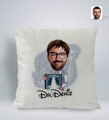 Kişiye Özel İsimli Erkek Radyolojist Karikatürlü Kare Araç Koltuk Yastığı-1