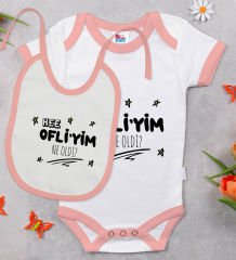 BK Kids Ofliyim Ne Oldi Tasarımlı Pembe Bebek Body Zıbın ve Mama Önlüğü Hediye Seti-1