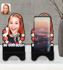 Kişiye Özel Kadınlar Günü Karikatürlü Ahşap Biblo Telefon Standı-7