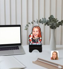 Kişiye Özel Kadınlar Günü Karikatürlü Ahşap Biblo Telefon Standı-7