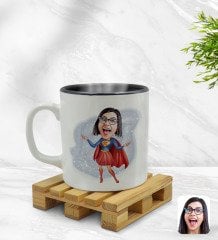 Kişiye Özel Süper Anne Karikatürlü İçi Siyah Renkli Kupa Bardak Model 1