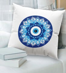 BK Gift Nazar Tasarımlı Beyaz Kırlent Yastık, Ev Hediyesi, Ev Dekorasyonu, Dekoratif Hediye-2
