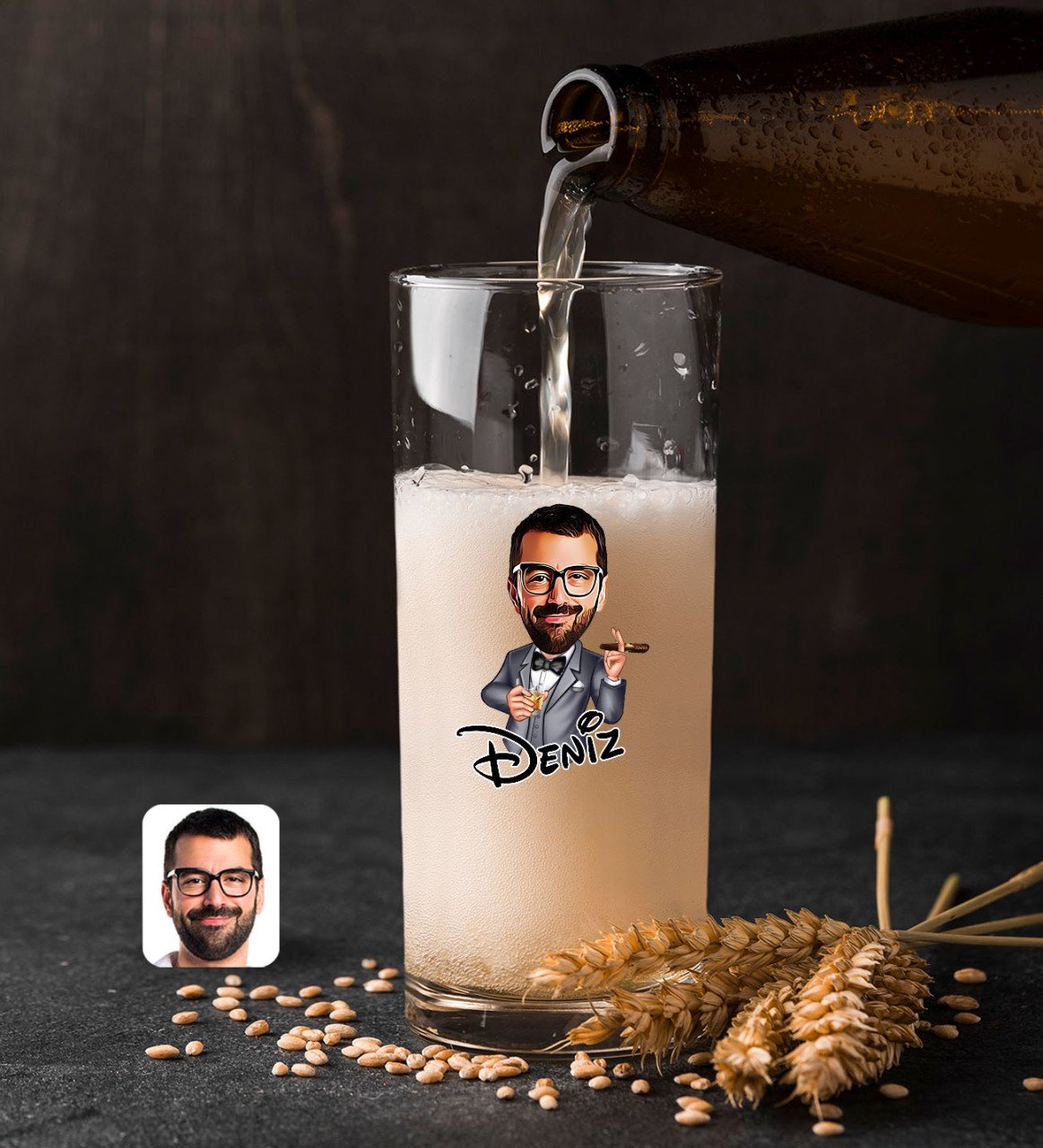 Kişiye Özel Erkek Patron Karikatürlü Renkli Baskılı Hiball Bira Bardağı-4