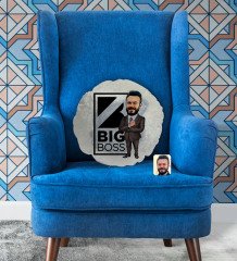 Kişiye Özel Erkek Big Boss Karikatürlü Yuvarlak Dekoratif Kırlent Yastık-1
