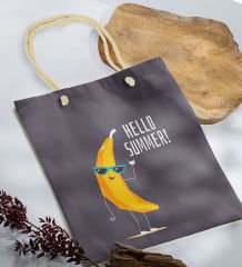 BK Gift Yaz Temalı Antrasit Halat Saplı Kumaş Plaj Çantası -11, Baskılı Omuz Çantası, Alışveriş Çantası, Arkadaşa Hediye, Sevgiliye Hediye