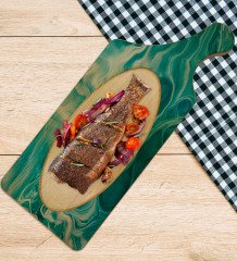 BK Gift Mermer Tasarımlı Dikdörtgen Şeklinde Doğal Ahşap Servis ve Sunum Tabağı Model 11