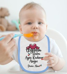 BK Kids Kişiye Özel Mavi Bebek Mama Önlüğü - Model 64