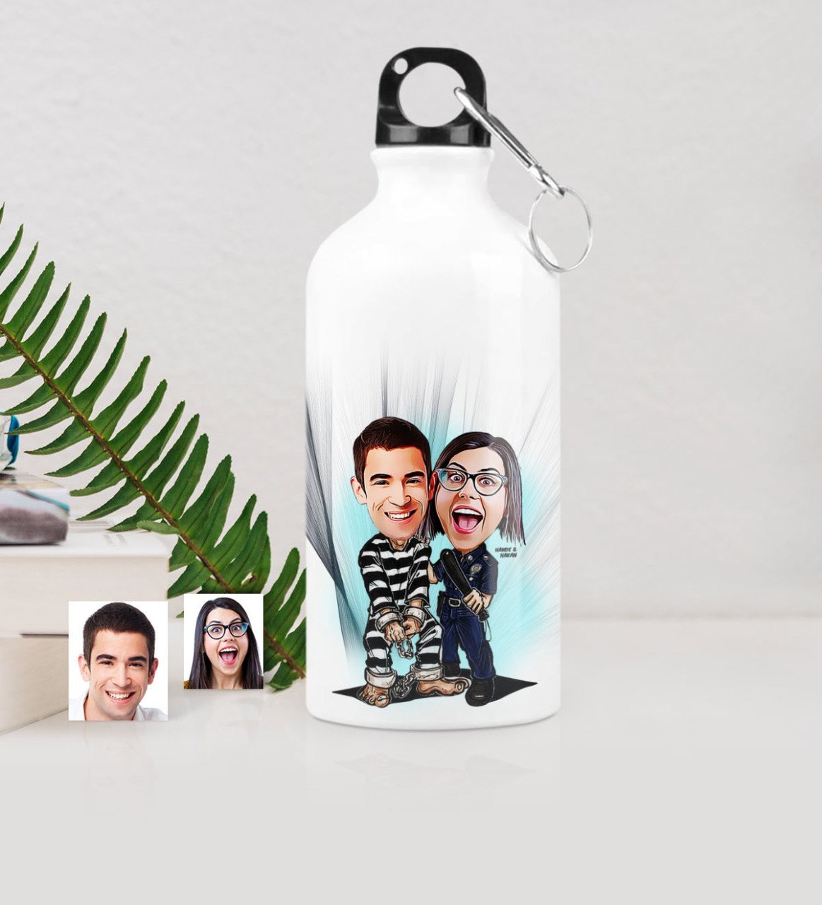 Kişiye Özel Sevgili Çift Karikatürlü Metal Suluk (500 ml.) 7