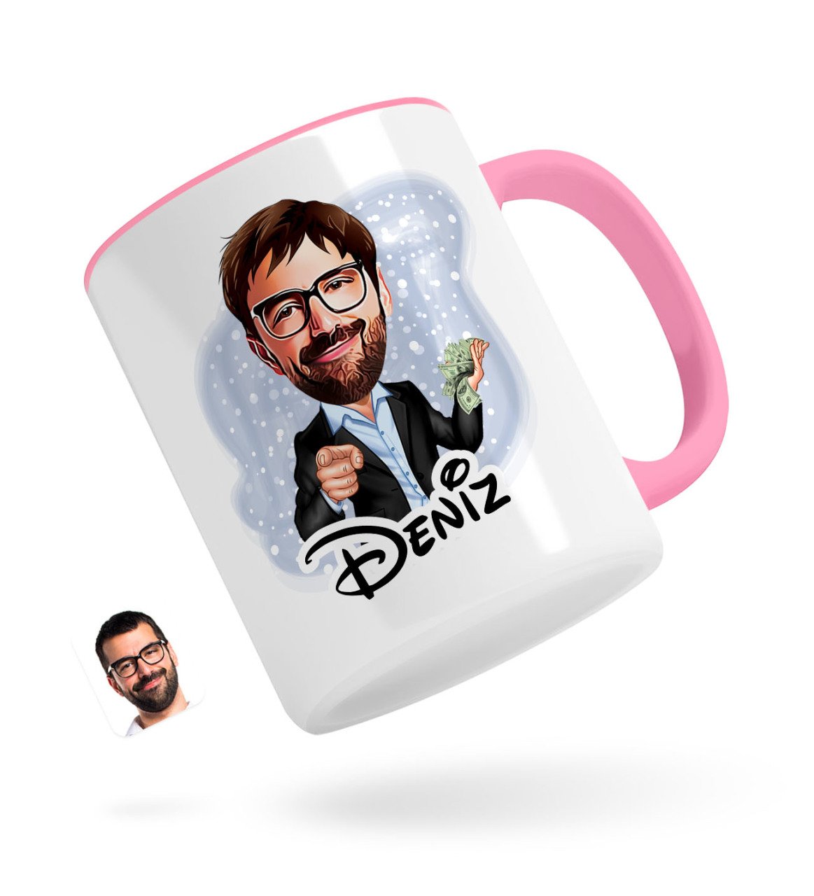 Kişiye Özel Erkek Milyoner Karikatürlü Pembe Kupa Bardak-1