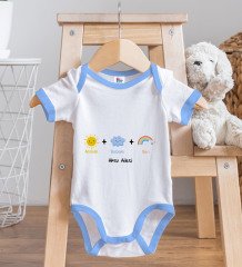 BK Kids Kişiye Özel Annem Babam Ben Tasarımlı Mavi Bebek Body Zıbın ve Mama Önlüğü Hediye Seti