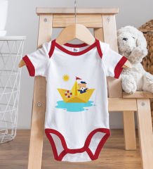 BK Kids Sevimli Kaptan Tasarımlı Kırmızı Bebek Body Zıbın-1