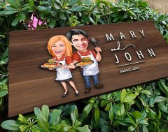 BK Gift Kişiye Özel Sevgililer Karikatürlü Kabartma Tasarım Antik Ceviz Ahşap Tabela-57, Dekoratif Tabela, Rustik Ev Dekorasyonu