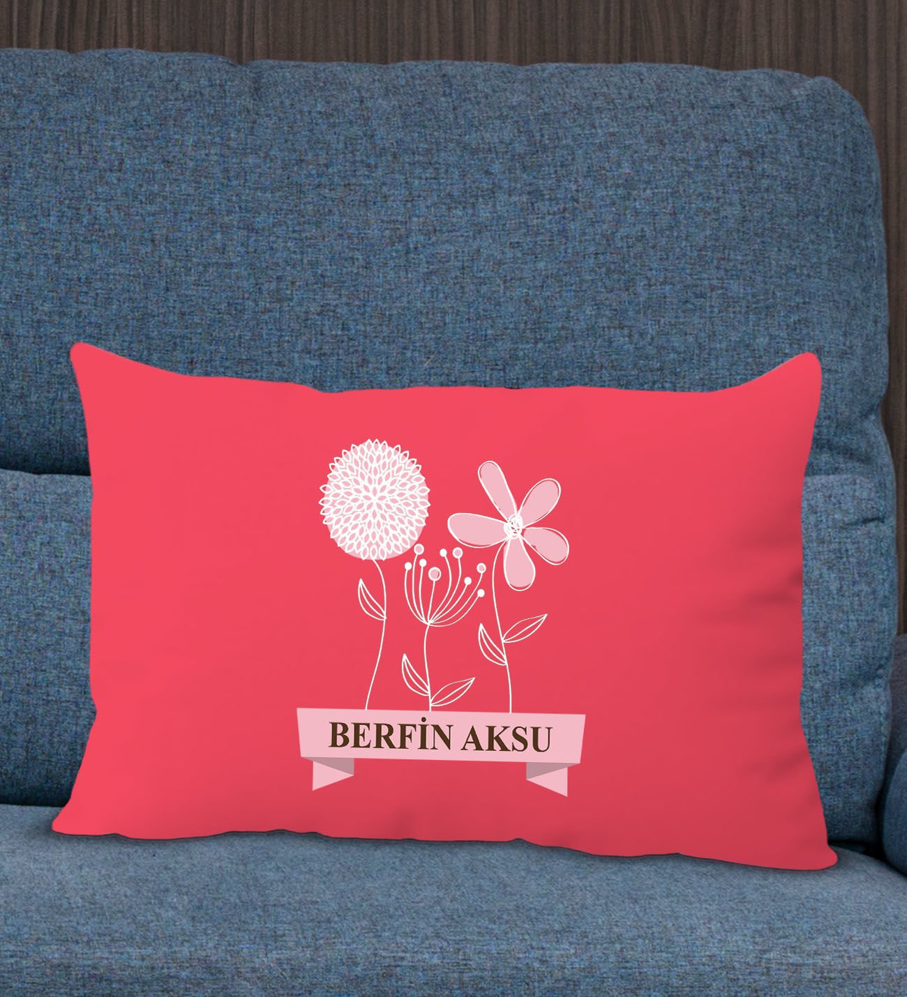 BK Gift Kişiye Özel İsimli Anneler Günü Tasarımlı Premium Kumaş Kırmızı Dikdörtgen Kırlent Yastık, Anneler Günü Hediyesi, Ev Dekorasyonu-4