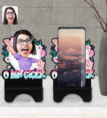 Kişiye Özel O Bir Çiçek Karikatürlü Ahşap Biblo Telefon Standı-1