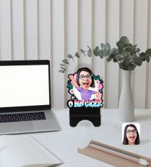 Kişiye Özel O Bir Çiçek Karikatürlü Ahşap Biblo Telefon Standı-1