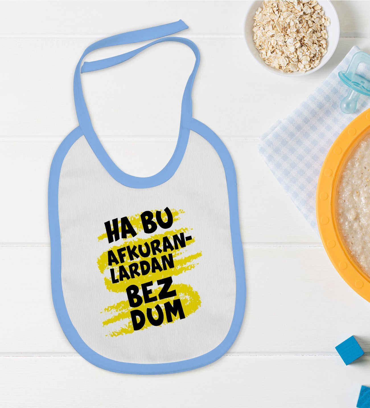 BK Kids Bezdum Tasarımlı Mavi Bebek Mama Önlüğü-4